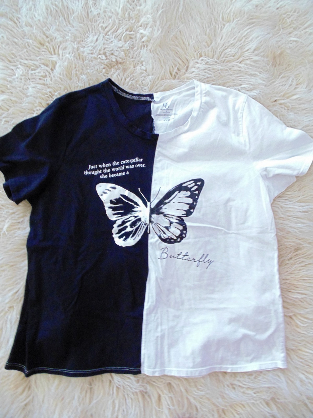 OG Organic Gen Womens 2x Split Black White Butterfly Arsty Statement Cotton Top